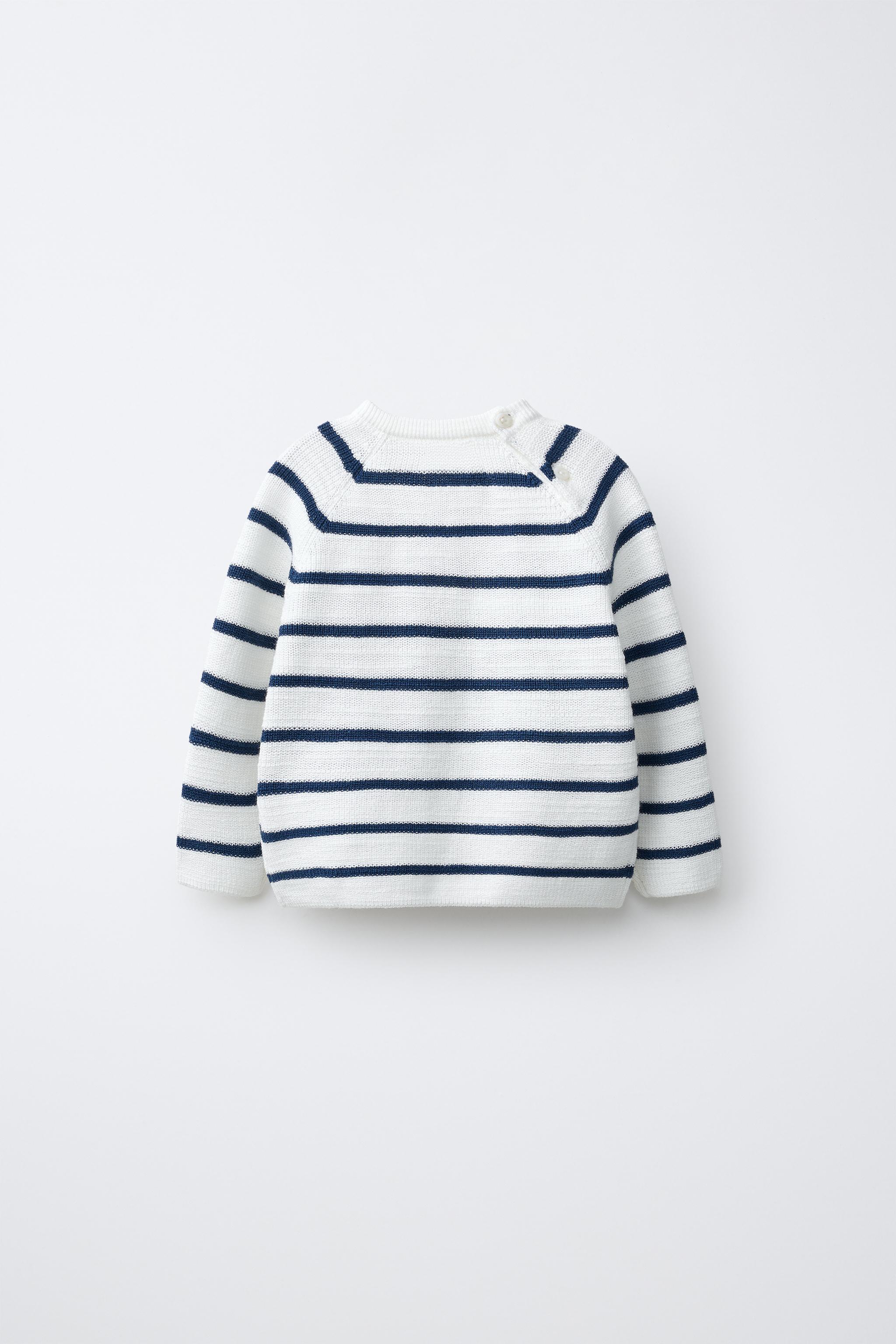 PULL EN MAILLE PERLÉE RAYURES CRABE BRODÉ